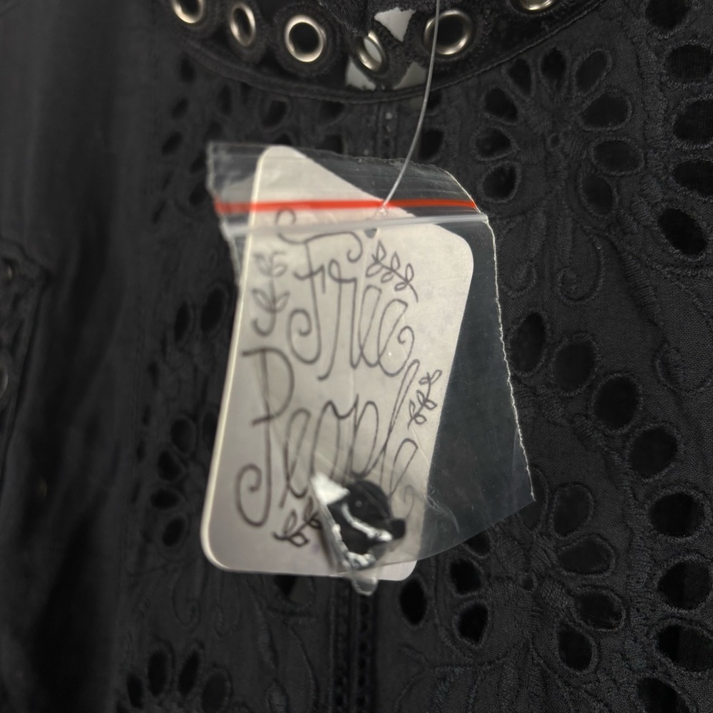 NWT Free People Women’s Black Eyelet Cutout Smock Neck Long Sleeve Dress, Medium - Picture 5 of 13